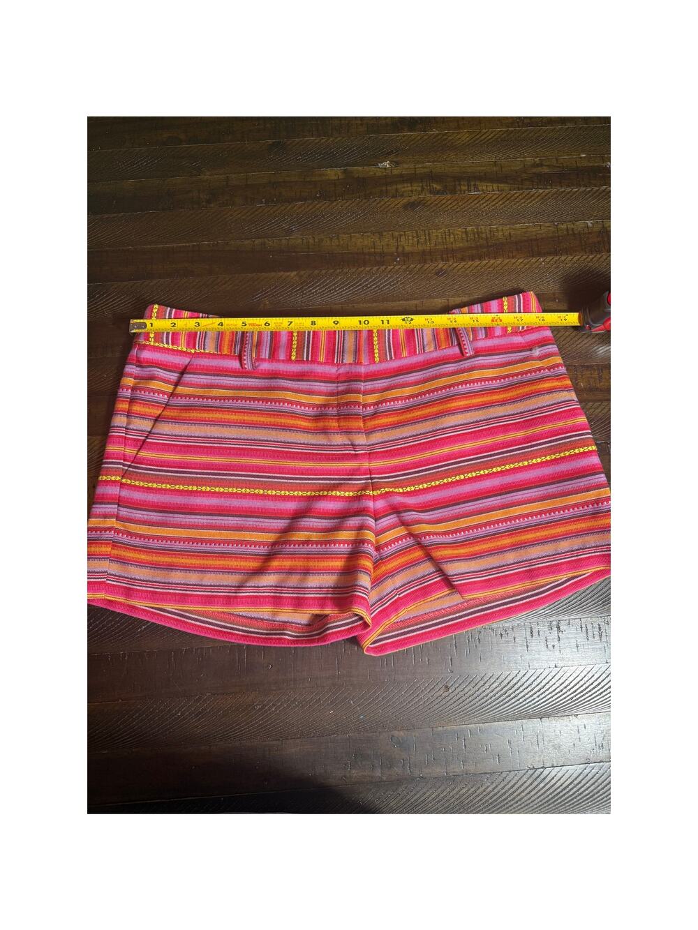 Cowgirl Justice Tequila Sunrise Pink Red Yellow Striped Shorts Size Large